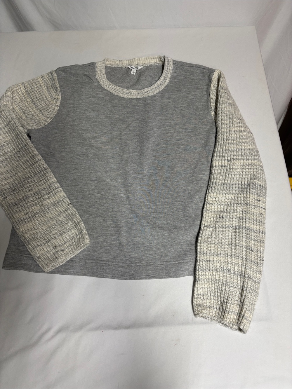 Splendid XL Mixed Media Sweatshirt Sweater Knit Wool Cashmere Sleeve Gray